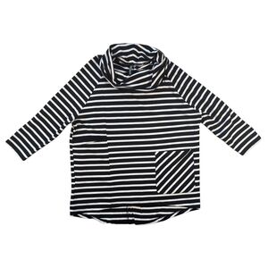 Shannon Passero Black White Stripe cowl neck sweater dress pockets Small‎